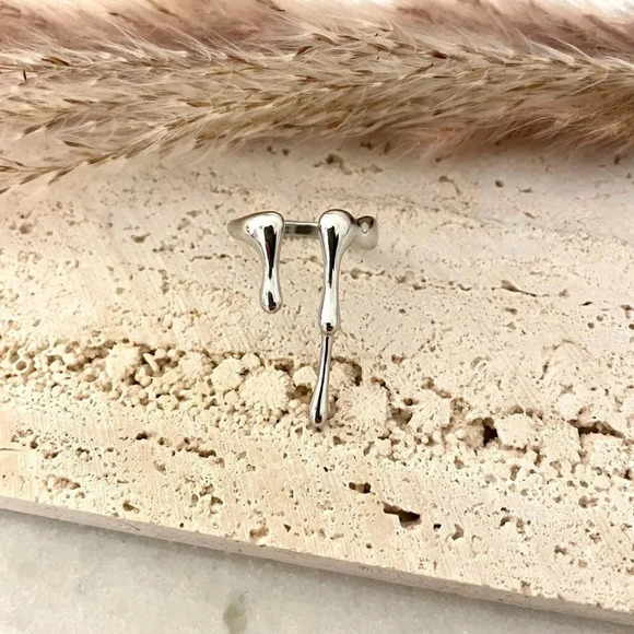 925 Sterling Silver Drip Ring Unique Minimalist Ring Geometric Stackable Ring - Picture 3 of 7